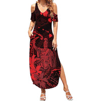 Hawaii King Kamehameha Day Summer Maxi Dress Polynesian Pattern Mix Hibiscus Red LT05 Women Red - Polynesian Pride