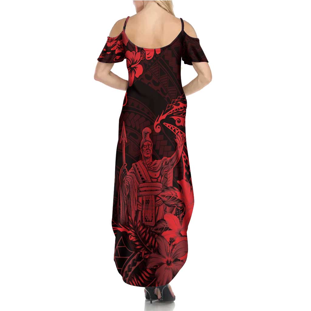 Hawaii King Kamehameha Day Summer Maxi Dress Polynesian Pattern Mix Hibiscus Red LT05 - Polynesian Pride