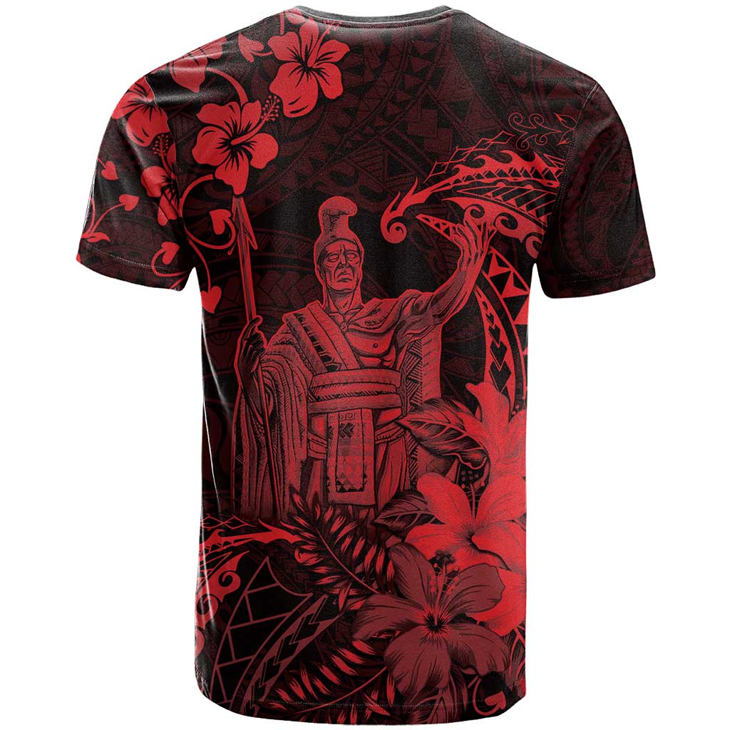 Hawaii King Kamehameha Day T Shirt Polynesian Pattern Mix Hibiscus Red