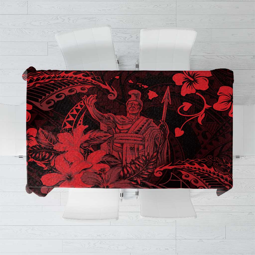 Hawaii King Kamehameha Day Tablecloth Polynesian Pattern Mix Hibiscus Red