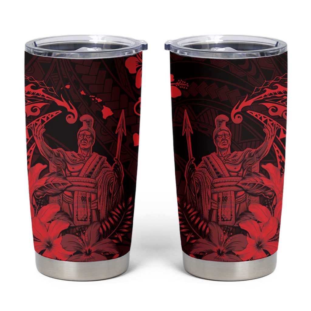 Hawaii King Kamehameha Day Tumbler Cup Polynesian Pattern Mix Hibiscus Red