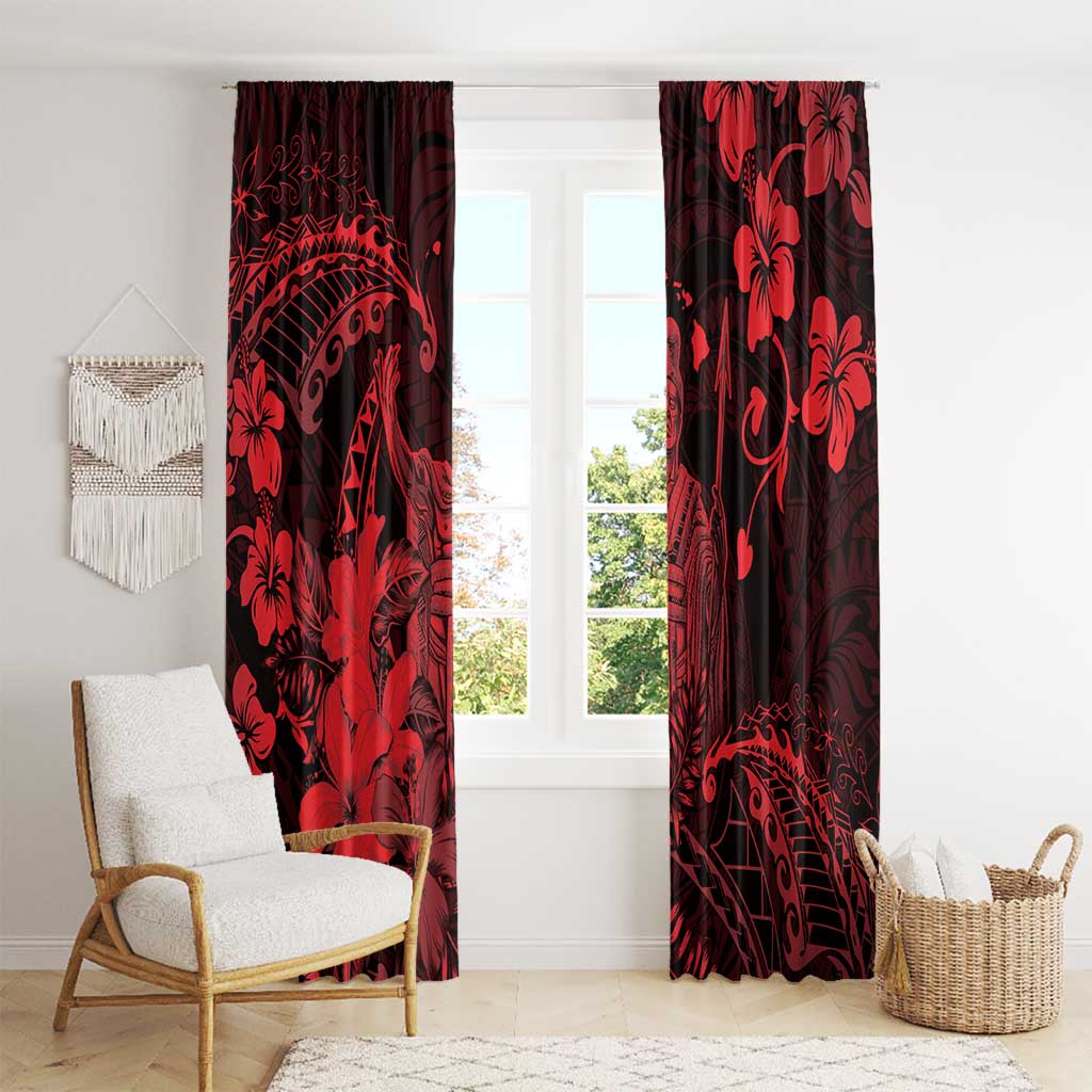 Hawaii King Kamehameha Day Window Curtain Polynesian Pattern Mix Hibiscus Red