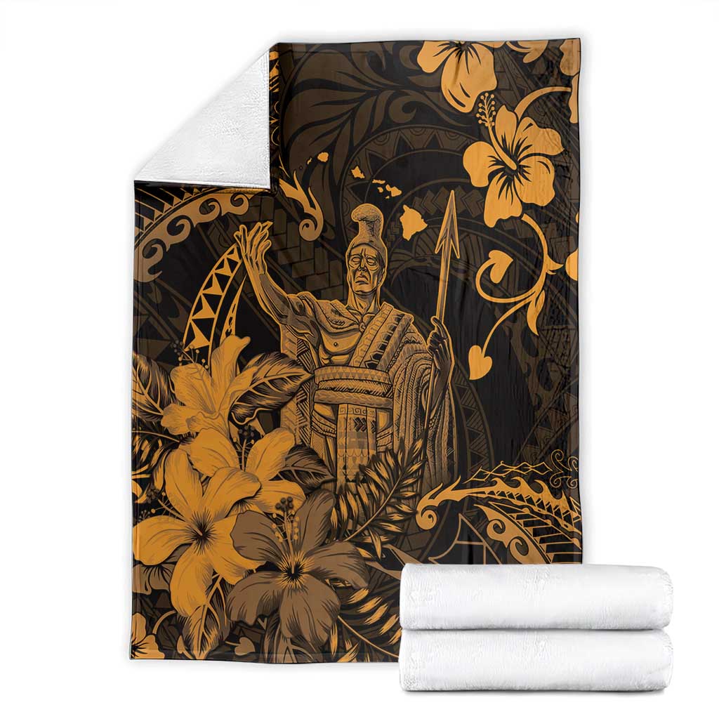 Hawaii King Kamehameha Day Blanket Polynesian Pattern Mix Hibiscus Gold