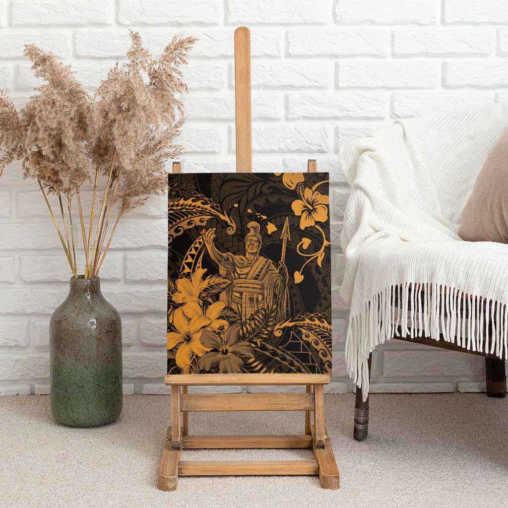 Hawaii King Kamehameha Day Canvas Wall Art Polynesian Pattern Mix Hibiscus Gold