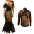 Hawaii King Kamehameha Day Couples Matching Mermaid Dress and Long Sleeve Button Shirt Polynesian Pattern Mix Hibiscus Gold
