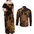 Hawaii King Kamehameha Day Couples Matching Off Shoulder Maxi Dress and Long Sleeve Button Shirt Polynesian Pattern Mix Hibiscus Gold