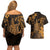 Hawaii King Kamehameha Day Couples Matching Off Shoulder Short Dress and Hawaiian Shirt Polynesian Pattern Mix Hibiscus Gold