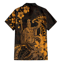 Hawaii King Kamehameha Day Family Matching Mermaid Dress and Hawaiian Shirt Polynesian Pattern Mix Hibiscus Gold
