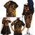 Hawaii King Kamehameha Day Family Matching Off The Shoulder Long Sleeve Dress and Hawaiian Shirt Polynesian Pattern Mix Hibiscus Gold