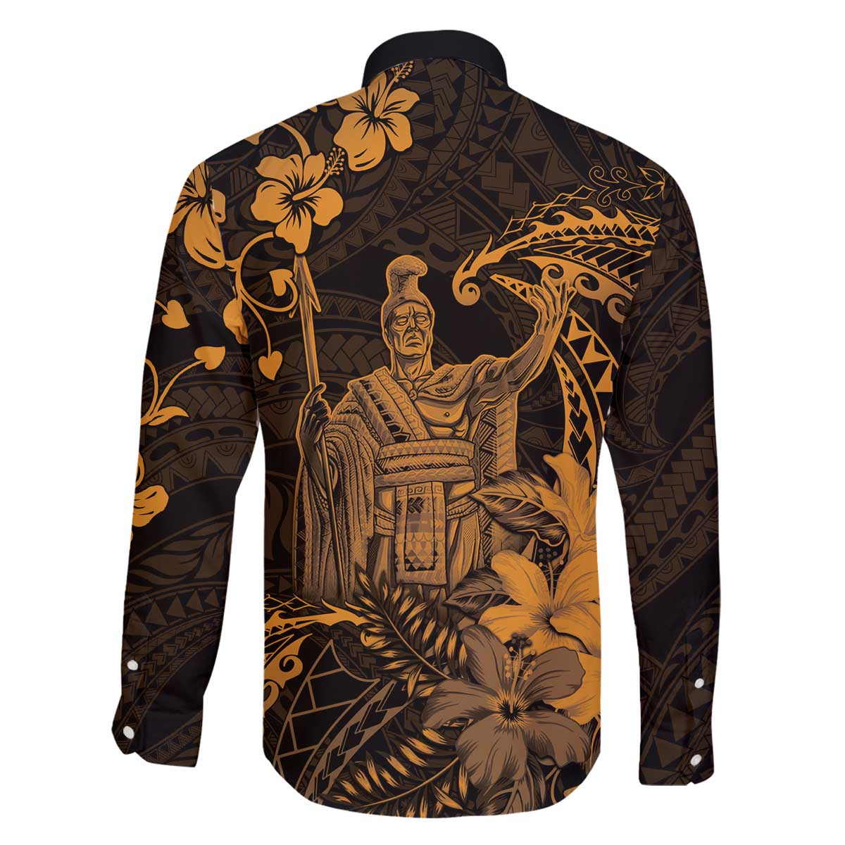 Hawaii King Kamehameha Day Family Matching Off The Shoulder Long Sleeve Dress and Hawaiian Shirt Polynesian Pattern Mix Hibiscus Gold