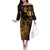 Hawaii King Kamehameha Day Family Matching Off The Shoulder Long Sleeve Dress and Hawaiian Shirt Polynesian Pattern Mix Hibiscus Gold