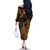 Hawaii King Kamehameha Day Family Matching Off The Shoulder Long Sleeve Dress and Hawaiian Shirt Polynesian Pattern Mix Hibiscus Gold