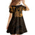 Hawaii King Kamehameha Day Family Matching Off Shoulder Maxi Dress and Hawaiian Shirt Polynesian Pattern Mix Hibiscus Gold