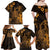 Hawaii King Kamehameha Day Family Matching Off Shoulder Maxi Dress and Hawaiian Shirt Polynesian Pattern Mix Hibiscus Gold