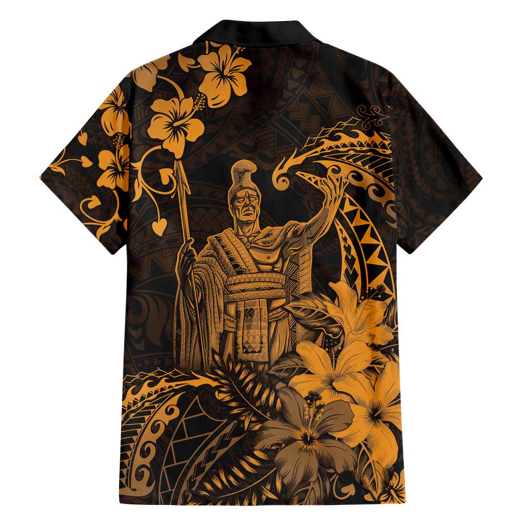 Hawaii King Kamehameha Day Family Matching Tank Maxi Dress and Hawaiian Shirt Polynesian Pattern Mix Hibiscus Gold