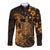 Hawaii King Kamehameha Day Long Sleeve Button Shirt Polynesian Pattern Mix Hibiscus Gold