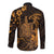 Hawaii King Kamehameha Day Long Sleeve Button Shirt Polynesian Pattern Mix Hibiscus Gold