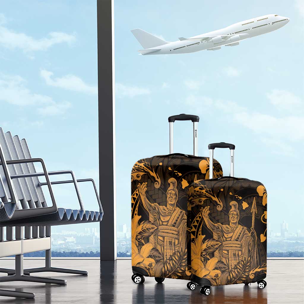 Hawaii King Kamehameha Day Luggage Cover Polynesian Pattern Mix Hibiscus Gold