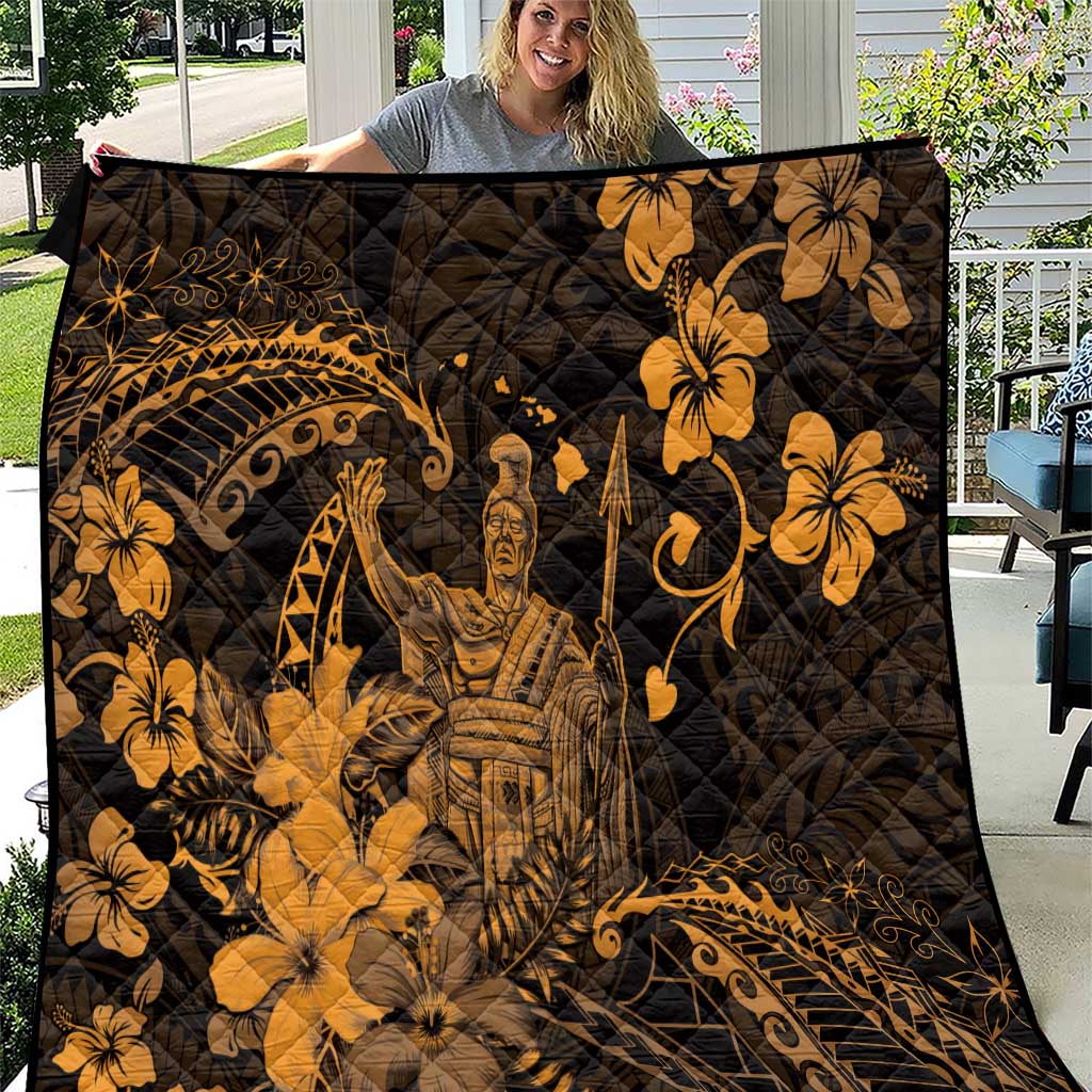 Hawaii King Kamehameha Day Quilt Polynesian Pattern Mix Hibiscus Gold