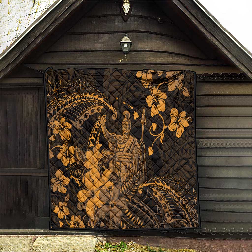 Hawaii King Kamehameha Day Quilt Polynesian Pattern Mix Hibiscus Gold