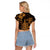 Hawaii King Kamehameha Day Raglan Cropped T Shirt Polynesian Pattern Mix Hibiscus Gold