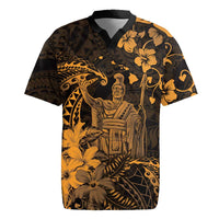 Hawaii King Kamehameha Day Rugby Jersey Polynesian Pattern Mix Hibiscus Gold
