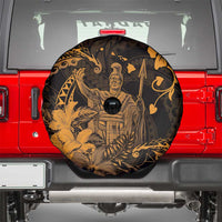 Hawaii King Kamehameha Day Spare Tire Cover Polynesian Pattern Mix Hibiscus Gold