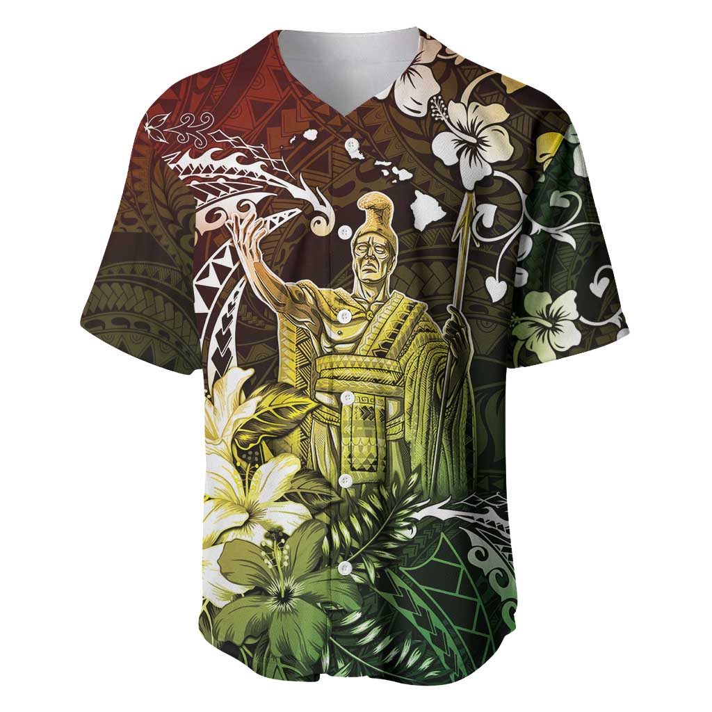 Hawaii King Kamehameha Day Baseball Jersey Polynesian Pattern Mix Hibiscus Reggae