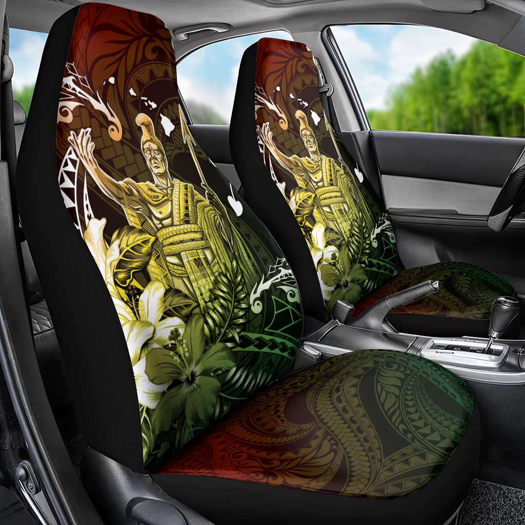 Hawaii King Kamehameha Day Car Seat Cover Polynesian Pattern Mix Hibiscus Reggae