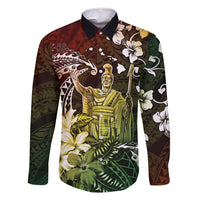Hawaii King Kamehameha Day Family Matching Long Sleeve Bodycon Dress and Hawaiian Shirt Polynesian Pattern Mix Hibiscus Reggae