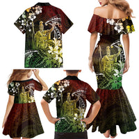 Hawaii King Kamehameha Day Family Matching Mermaid Dress and Hawaiian Shirt Polynesian Pattern Mix Hibiscus Reggae