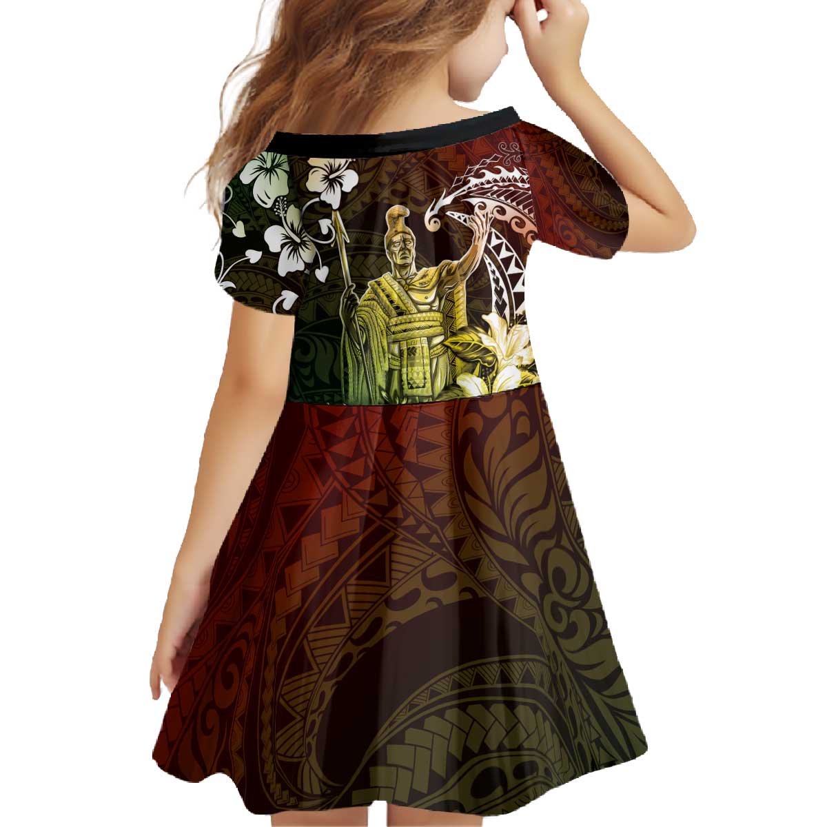 Hawaii King Kamehameha Day Family Matching Off The Shoulder Long Sleeve Dress and Hawaiian Shirt Polynesian Pattern Mix Hibiscus Reggae