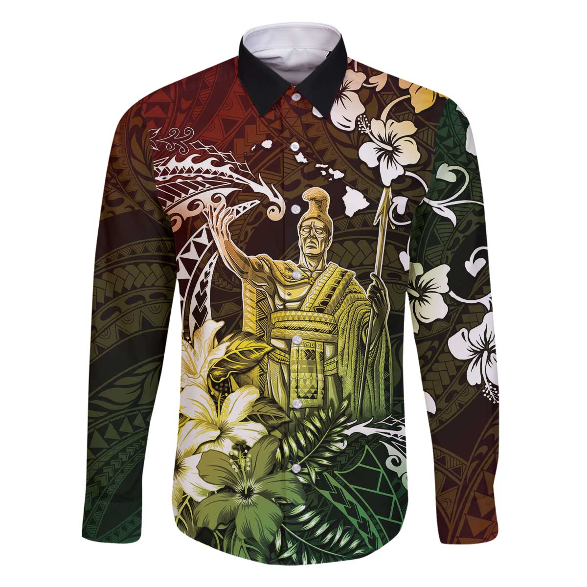 Hawaii King Kamehameha Day Family Matching Off The Shoulder Long Sleeve Dress and Hawaiian Shirt Polynesian Pattern Mix Hibiscus Reggae