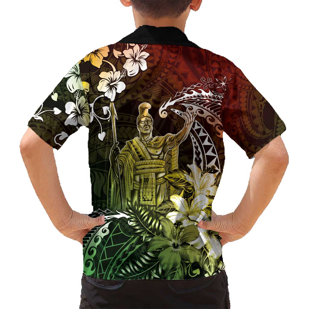 Hawaii King Kamehameha Day Family Matching Off Shoulder Maxi Dress and Hawaiian Shirt Polynesian Pattern Mix Hibiscus Reggae