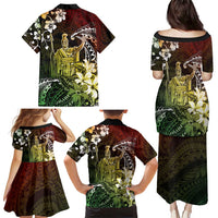 Hawaii King Kamehameha Day Family Matching Puletasi and Hawaiian Shirt Polynesian Pattern Mix Hibiscus Reggae
