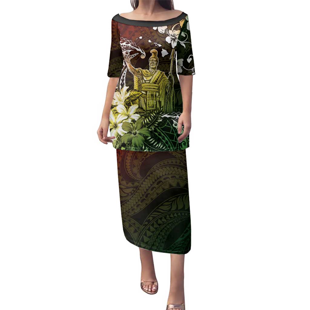 Hawaii King Kamehameha Day Family Matching Puletasi and Hawaiian Shirt Polynesian Pattern Mix Hibiscus Reggae