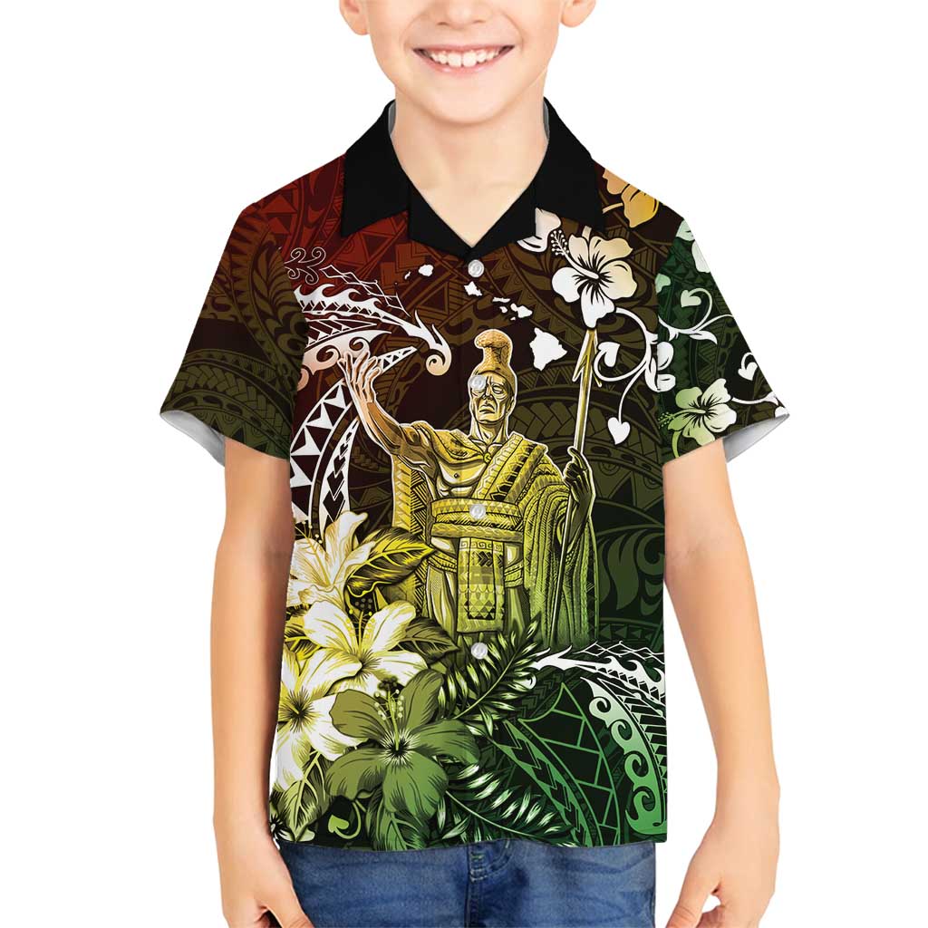 Hawaii King Kamehameha Day Family Matching Puletasi and Hawaiian Shirt Polynesian Pattern Mix Hibiscus Reggae