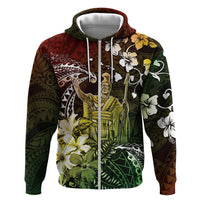 Hawaii King Kamehameha Day Hoodie Polynesian Pattern Mix Hibiscus Reggae