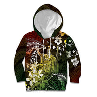 Hawaii King Kamehameha Day Kid Hoodie Polynesian Pattern Mix Hibiscus Reggae