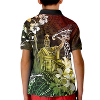 Hawaii King Kamehameha Day Kid Polo Shirt Polynesian Pattern Mix Hibiscus Reggae