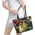 Hawaii King Kamehameha Day Leather Tote Bag Polynesian Pattern Mix Hibiscus Reggae