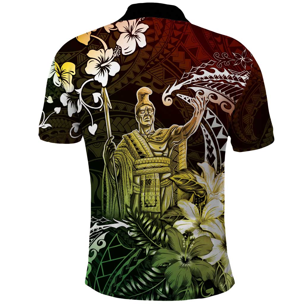 Hawaii King Kamehameha Day Polo Shirt Polynesian Pattern Mix Hibiscus Reggae