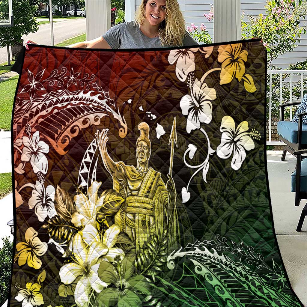 Hawaii King Kamehameha Day Quilt Polynesian Pattern Mix Hibiscus Reggae