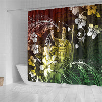 Hawaii King Kamehameha Day Shower Curtain Polynesian Pattern Mix Hibiscus Reggae