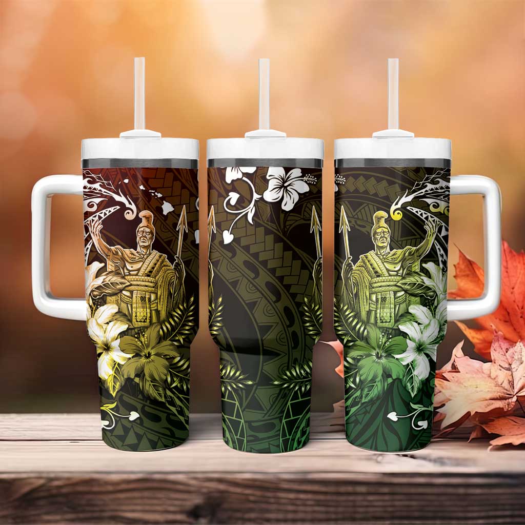Hawaii King Kamehameha Day Tumbler With Handle Polynesian Pattern Mix Hibiscus Reggae