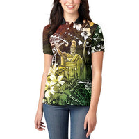 Hawaii King Kamehameha Day Women Polo Shirt Polynesian Pattern Mix Hibiscus Reggae