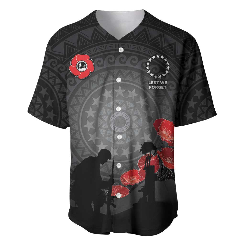 Cook Islands ANZAC Day Baseball Jersey Soldier Silhouette Remembrance LT05 Black - Polynesian Pride