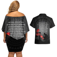Cook Islands ANZAC Day Couples Matching Off Shoulder Short Dress and Hawaiian Shirt Soldier Silhouette Remembrance LT05 - Polynesian Pride