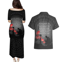Cook Islands ANZAC Day Couples Matching Puletasi and Hawaiian Shirt Soldier Silhouette Remembrance