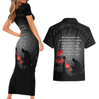 Cook Islands ANZAC Day Couples Matching Short Sleeve Bodycon Dress and Hawaiian Shirt Soldier Silhouette Remembrance